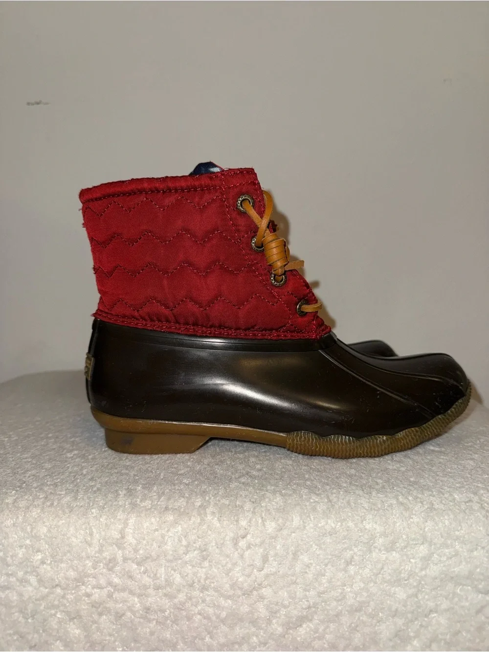 Sperry Kids Red and Brown Lace Duck Boots